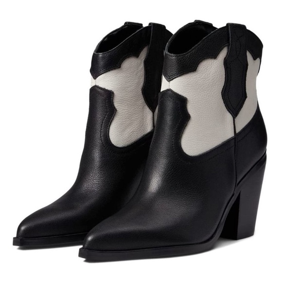Marc Fisher LTD Gona Western Leather Booties in Black/White - Picture 3 of 9